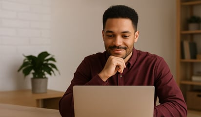 satisfied marketer reviewing KPIs