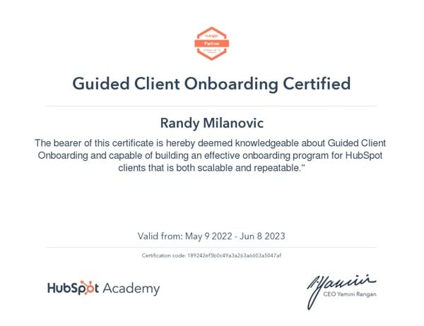 Randy Milanovic - Guided Client Onboarding Certification June 2023