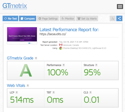 seoaudits-GT-metrix-scores